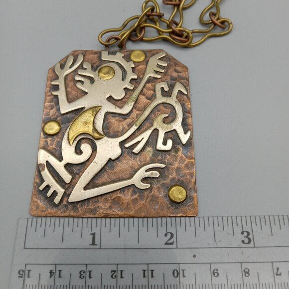 Casa Maya Aztec Tribal Monkey Mexico Brass Copper Necklace Pendant VTG Estate - Picture 8 of 11